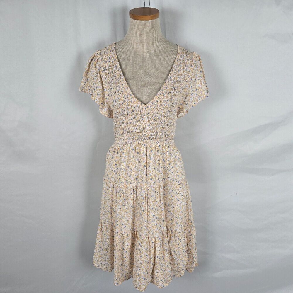 Altar'd State Dress Women's S Cream Floral Fit & Flare Midi Ruffles Short Sleeve